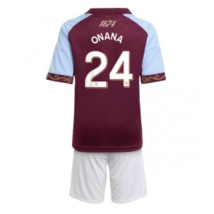 Fotbalové Dres Aston Villa Amadou Onana #24 Dětské Domácí Oblečení 2025-26 Krátký Rukáv (+ trenýrky)